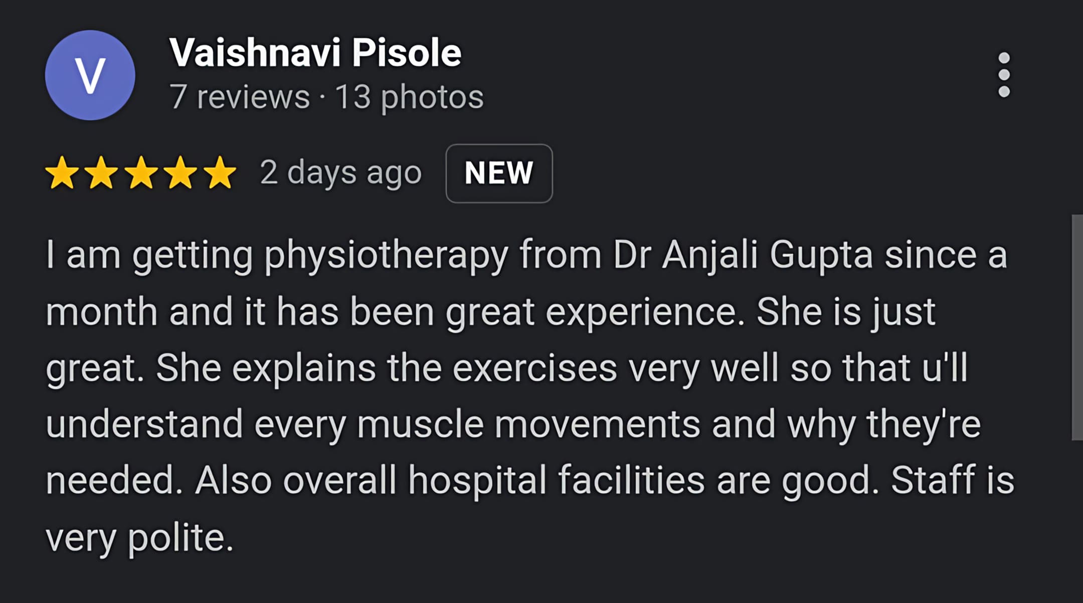 Patient review screenshot 9 for Dr. Anjali's Physiotherapy & Rehab, Wakad, Pune